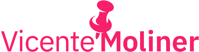 Logo de Vicente Moliner representado por una chincheta estilizada, simbolizando precisión y enfoque en SEO